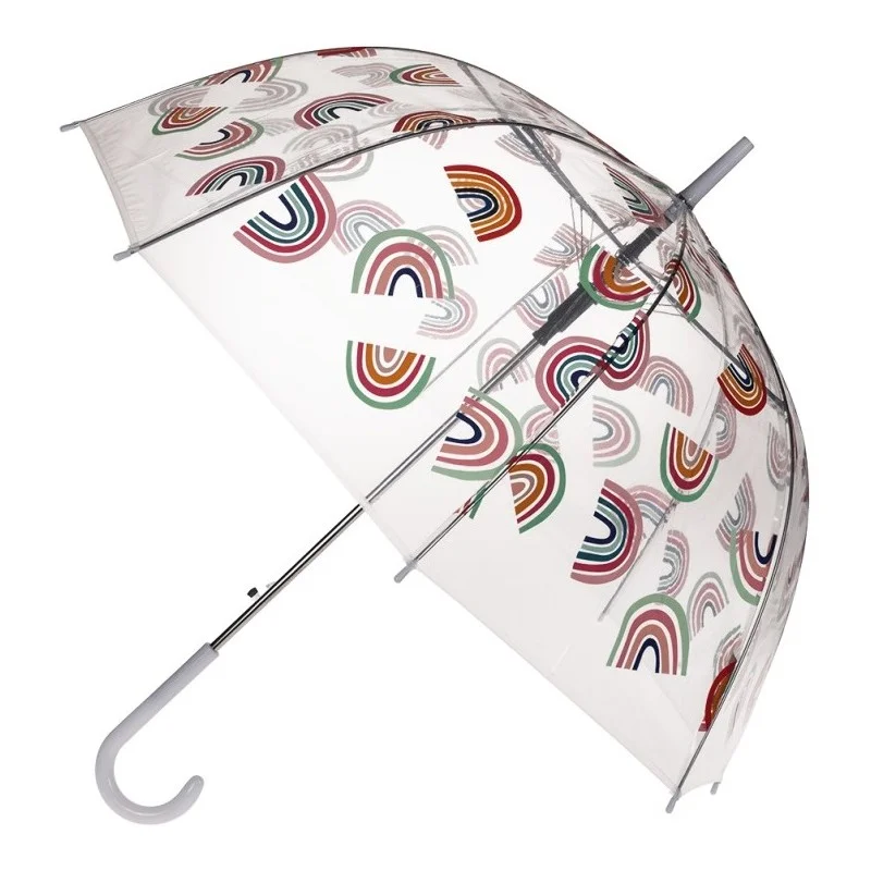 Parapluie transparent motifs arc-en-ciel